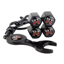 Load image into Gallery viewer, 4pcs Nissan GTR Black Wheel Tire Valve Caps+Keychain
