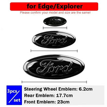 Load image into Gallery viewer, 3pcs Car Front Head Emblem Rear Trunk Sticker Steering Wheel Decoration For Ford Focus Kuga Edge Everest
