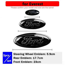 Load image into Gallery viewer, 3pcs Car Front Head Emblem Rear Trunk Sticker Steering Wheel Decoration For Ford Focus Kuga Edge Everest
