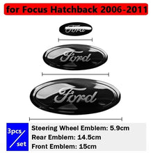 Load image into Gallery viewer, 3pcs Car Front Head Emblem Rear Trunk Sticker Steering Wheel Decoration For Ford Focus Kuga Edge Everest
