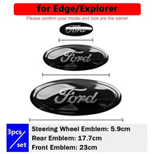 Load image into Gallery viewer, 3pcs Car Front Head Emblem Rear Trunk Sticker Steering Wheel Decoration For Ford Focus Kuga Edge Everest
