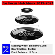 Load image into Gallery viewer, 3pcs Car Front Head Emblem Rear Trunk Sticker Steering Wheel Decoration For Ford Focus Kuga Edge Everest

