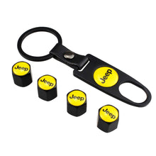 Load image into Gallery viewer, 4pcs Jeep Black Logo Tire Valve Caps + Keychain
