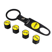 Load image into Gallery viewer, Jeep Yellow Logo Tire Valve Caps + Keychain
