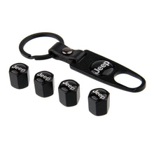 Load image into Gallery viewer, 4pcs Jeep Black Logo Tire Valve Caps + Keychain
