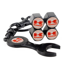 Load image into Gallery viewer, 4pcs Kawasaki Logo Black Wheel Tire Valve Caps+Keychain
