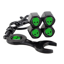 Load image into Gallery viewer, 4pcs Alien UFO Black Wheel Tire Valve Caps+Keychain
