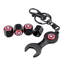 Load image into Gallery viewer, 4pcs Captain America Black Wheel Tire Valve Caps+Keychain
