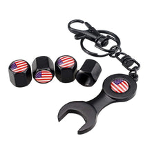 Load image into Gallery viewer, 4pcs USA Flag Black Wheel Tire Valve Caps+Keychain
