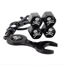 Load image into Gallery viewer, 4pcs Skull Bones Black Wheel Tire Valve Caps+Keychain
