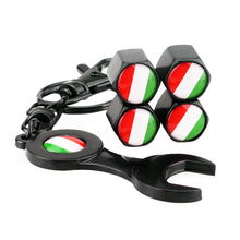 Load image into Gallery viewer, 4pcs Italy Flag Black Wheel Tire Valve Caps+Keychain
